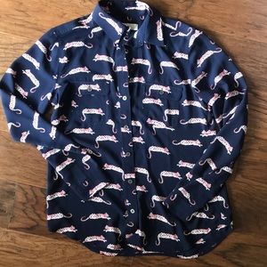 Navy cheetah leopard print blouse